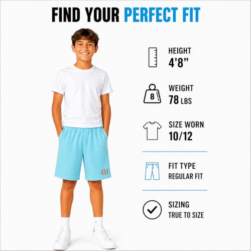 Kids Fleece Athletic Sweat Shorts - Aqua, Size 16 - Boys Sportswear