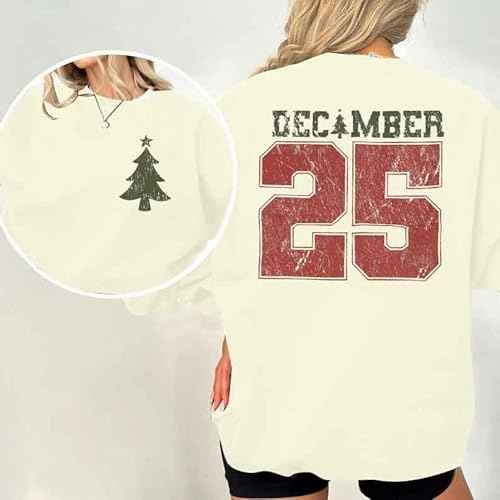 JINTING Christmas Sweatshirts for Women December 25 Graphic Sweater Classic Christmas Tree Pullover Blouse