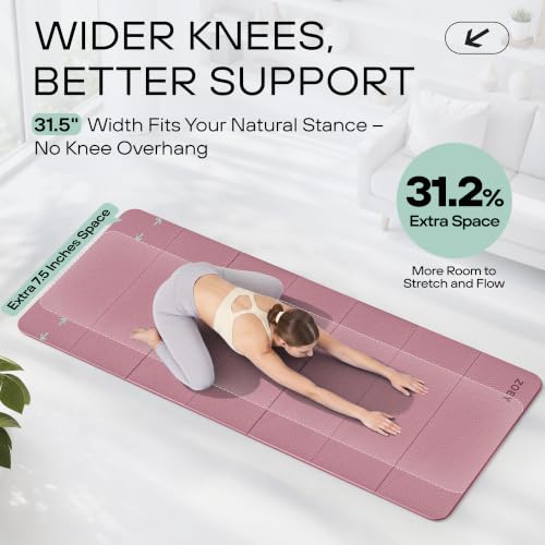 Foldable Yoga & Exercise Mat - Extra Wide 31.5 Inch XL, 74.8x31.5, Non Slip, Lightweight, Travel Friendly, Dusty Black & Smoky Pink