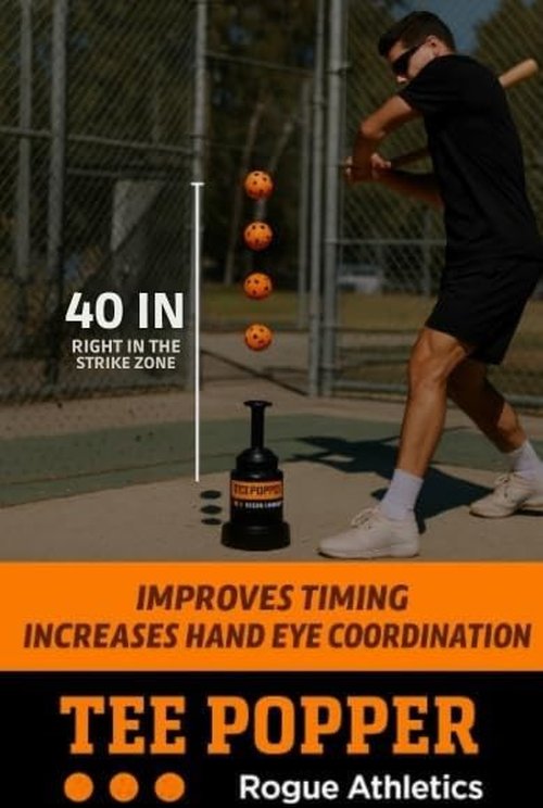 Baseball Training Mini Tee Popper - Pops Up Balls to The Perfect Height - Hitting Practice Without a Pitcher - from Rogue Athletics - 3 Balls Included - for Ages 14 & Under