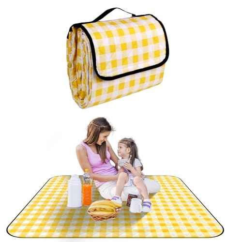 Wapodeai Outdoor Picnic Blankets, 60''x 80'' Waterproof and Foldable - Durable, Spacious, and Portable Camping Blanket for Families, Perfect for Hiking/Beach/Park, and Nature Excursions(Yellow)
