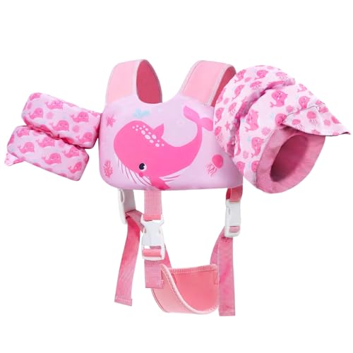 Toddler Swim Vest Puddle Jumper for 24-66 lbs Pink Whale Variation