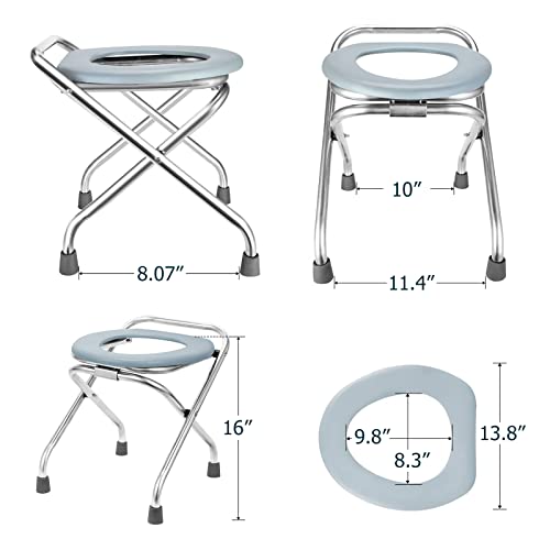Portable Camping Toilet Seat 16-Inch Stainless Steel Foldable Travel Toilet for Adults