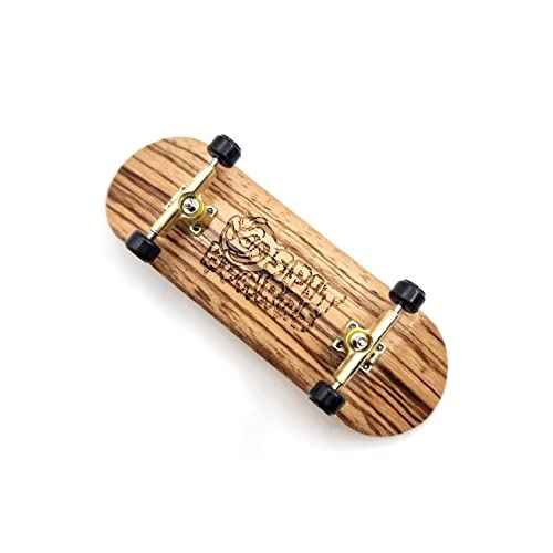 SPITBOARDS¢ç 32 mm Fingerboard Complete Real Wood Set-Up (Pre-Assembled, 5-Layers), Trucks with Lock Nuts, Bearing Wheels, Foam Grip Tape, (Deck: Zebra Wood, Trucks: Gold, Wheels: Black)
