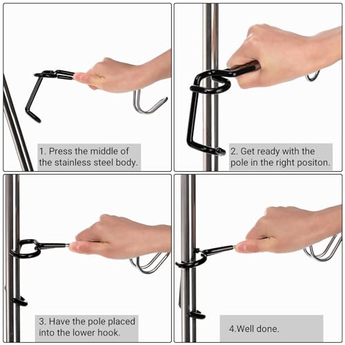 4 Pack Camping Lantern Hangers, 10" Stainless Steel Lamp Hooks with Non-Slip Rubber Clamp