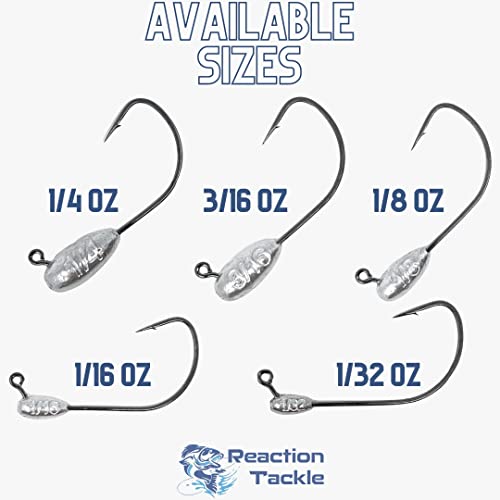 Reaction Tackle Tube Jig Heads for Hollow Body Lures 1/8 Oz - Bass & Saltwater Fishing Hooks (10-Pack)