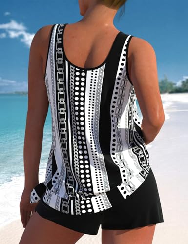 X-Large Black Printed Rosewe Modest Tankini Swimsuit 2-Piece Athletic Bathing Suit