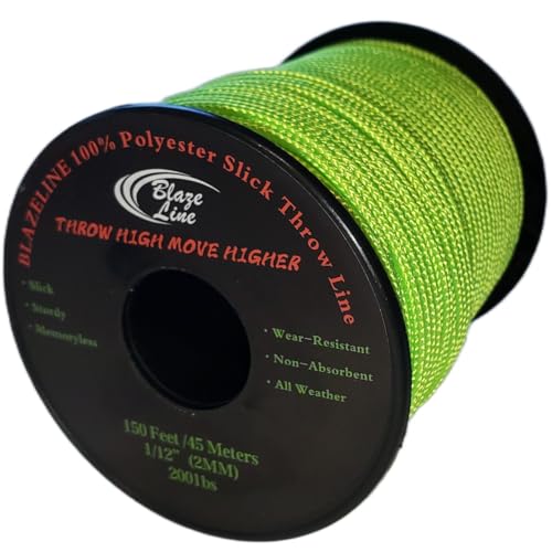 Neon Green Polyester Arborist Throw Line 2mm 150 ft for Tree Climbing & Rigging