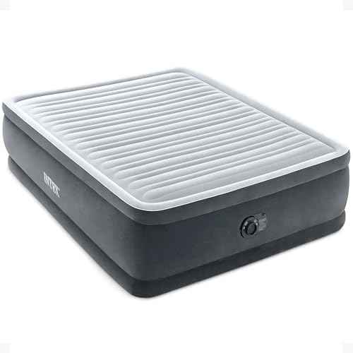 Intex Dura-Beam Deluxe Comfort-Plush Elevated: Fiber-Tech ? Queen Size ? Built-in Electric Pump ? 18in Bed Height ? 600lb Weight Capacity