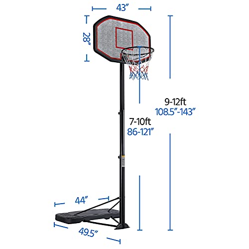 Yaheetech Basketball Hoop Outdoor for Adults Portable Basketball Goal Court 9-12ft Height Adjustable with 43 inch Backboard