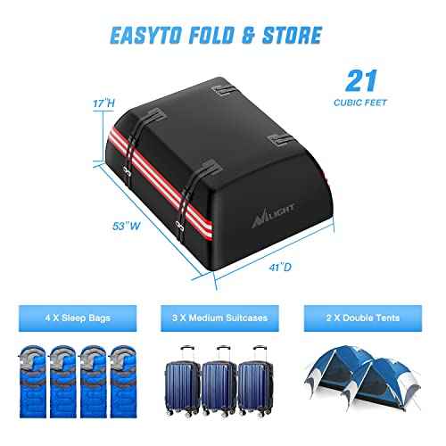 Nilight Car Roof Bag 21 Cubic Feet Waterproof Rooftop Cargo Carrier,Suitable for All Vehicle with/Without Rack - Waterproof Zip,Reflective Strip,Anti-Tear 840D PVC, with Anti-Slip Mat