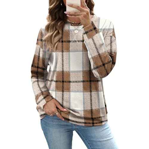 RUMIA Women's Crew Neck Sweatshirt Loose Pullover Long Sleeve Shirts Soft Tops for Women Fall Clothes 2025