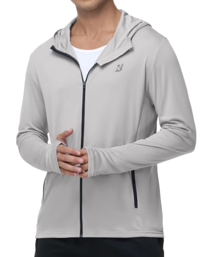 Roadbox Men's UPF 50+ Sun Hoodie - Lightweight Zip Up UV Protection Gray Large