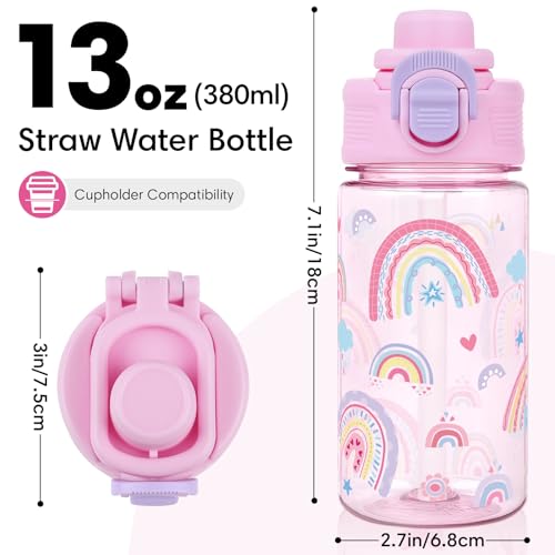Kids Water Bottle with Bite & Sip Straw - Rainbow Unicorn Set - Pink & Purple