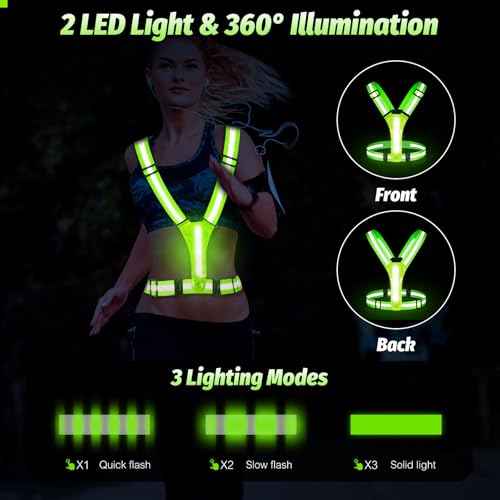 LED Reflective Running Vest - Light Up With 3 Modes, Rechargeable Night Gear for Runners - Safety Belt for Women Men