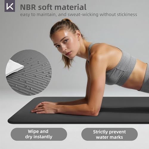 Grey Extra Thick 15mm NBR Yoga Mat 72x32 Inch Non-Slip Exercise & Pilates Mat
