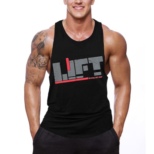 Men's Gym Bodybuilding Stringer Tank Top Workout Muscle Cut Shirt - X-Large Black