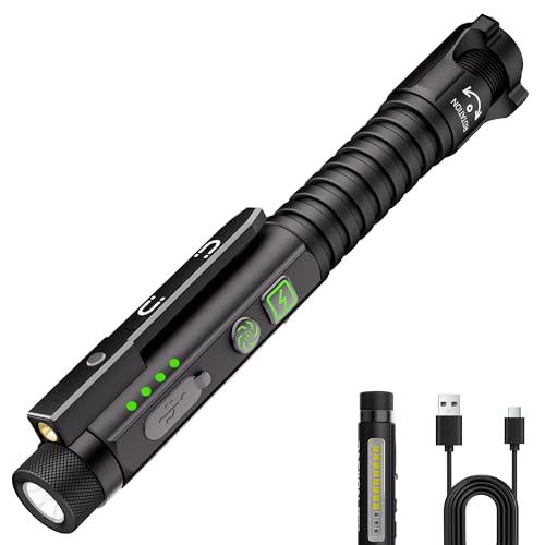 Rechargeable LED Flashlight 800 Lumen with Magnetic Clip & Base - Black, Large