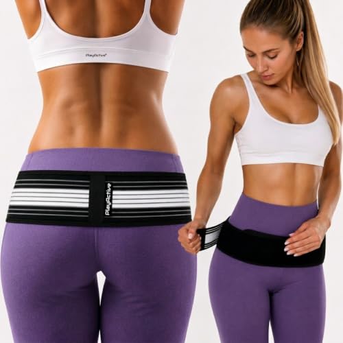 PlayActive Sacroiliac SI Joint Hip Belt - Lower Back & Pelvic Support, Regular (Hip 32-47 inch), Black & White