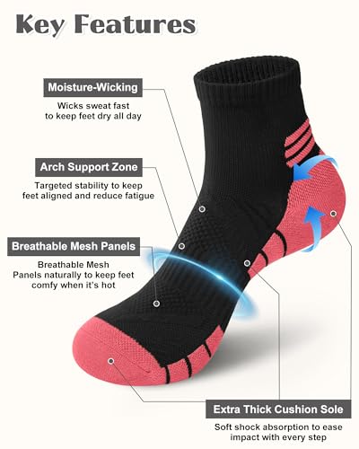 Ankle Compression Socks 5 Pairs for Women Hiking Sports - Purple Red Green Yellow Sky Blue