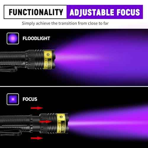 DARKDAWN UV Flashlight 365&395nm Black Light Mini USB Rechargeable Ultraviolet LED Blacklight Woods Lamp Powerful Fluorescent Portable Detector for Pet Urine Stains, Money, Resin Curing£¨2 Pack£©
