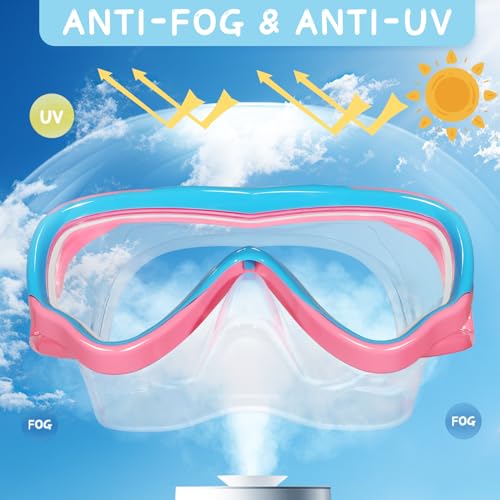 Kids Swim Goggles with Nose Cover - Anti-Shatter, No-Leak, 3-15 Years, Pink & Blue 2-Pack