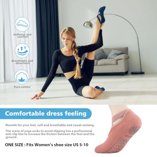 Yoga Socks for Women Non Slip Grip Socks - 3 Pairs Black Grey Pink