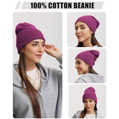 100% Cotton Beanie Hat- Unisex Ultra Soft Winter Warm Stretch Knit Cuffed Hats Fisherman Beanies Skull Cap