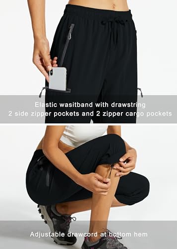 Libin Women's Black Cropped Cargo Hiking Capris Pants - Large