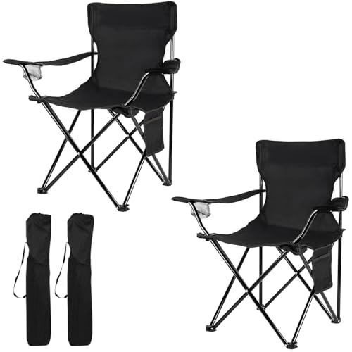 2 Pack Black Folding Camping Chairs for Beach Lawn Yard - Lightweight & Portable