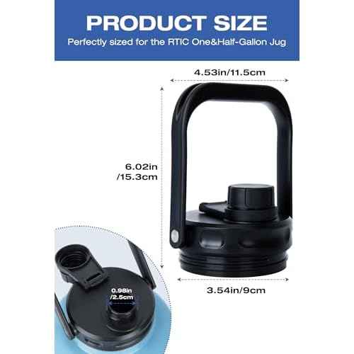SUNMON Replacement Lid for RTIC Water Bottle - Steel Handle RTIC Lid Compatible with 1 Gallon (128oz) & 0.5 Gallon (64oz), BPA-Free Leakproof Jug Cover