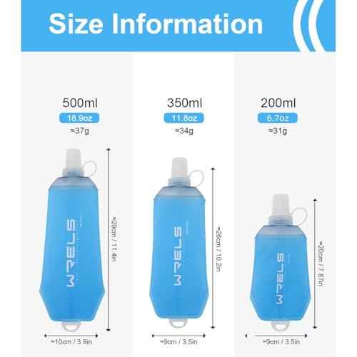 200ml/350ml/500ml Collapsible Soft Flask,BPA Free Folding Soft Water Bottle with Hanging Ring,Lightweight TPU Hydration Flask for Running Marathon Cycling Hiking(350ml-2 Packs)