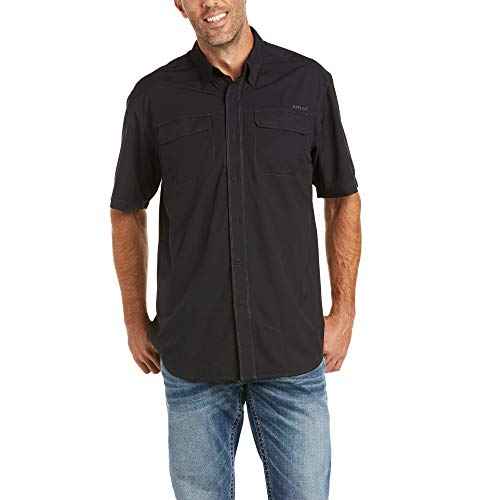 ARIAT Mens Venttek Outbound Collared Short Sleeve Button Up Shirt Casual Tops Casual Shirt - Black
