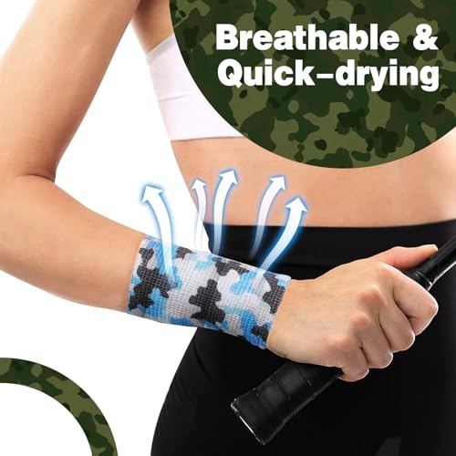 Camo Self Adhesive Bandage Wrap 16 Pack - 2 Inch x 5 Yards Elastic Cohesive Wrap for Sports, Wounds, Tattoos - Variation: Camo / 2IN - 16Pack