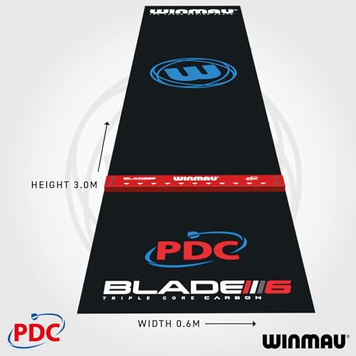 Winmau Pro Zone Precision PVC Darts Mat with Integrated Raised Darts Oche Line - Full Length - Sleek Black Design - Professional Dart Accessories