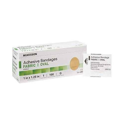 McKesson Adhesive Bandages, Sterile, Fabric Oval, 1 in x 1 1/4 in, 100 Count, 24 Packs, 2400 Total