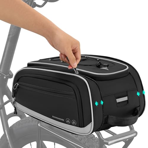 Rainsmore Expandable Bike Trunk Bag - 15L to 23L Black Bicycle Rear Rack Storage