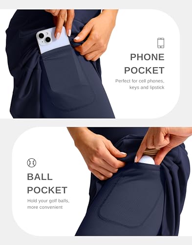 Women's Navy 20-Inch Knee Length Golf Skirt with Pockets, High Waist, Tummy Control - Large