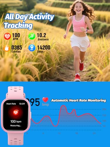 Kids Smart Watch Fitness Tracker 1.85" Screen Pedometer Heart Rate Sleep Waterproof Black