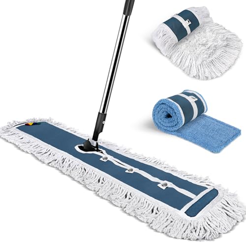 42-Inch Commercial Dust Mop for Floor Cleaning - Heavy Duty Industrial Mop, A-Blue (12')