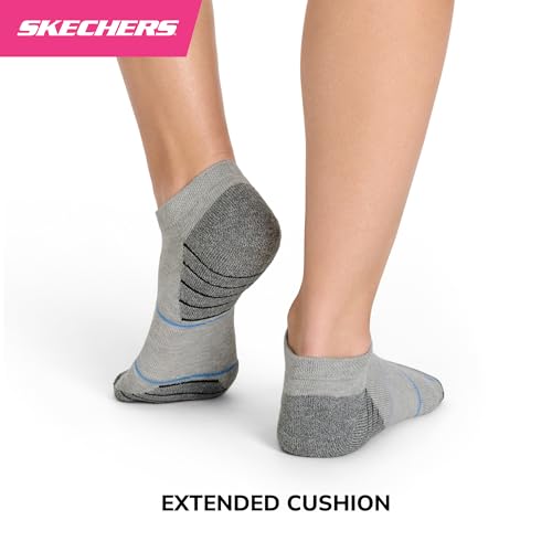 Skechers Women's Low Cut Work Socks 8-Pack with Cushion & Mesh Ventilation - Light Grey Heather/White/Black, Size 9-11