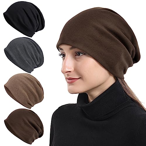 Large Grey Coffee Cotton Slouchy Beanie Hat for Women & Men