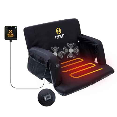 Nice C Heated Massage Stadium Seats, Floor Chair, Bleacher Seats, Reclining Waterproof Cushion, Foldable, Thick Padding, with Shoulder Straps & Side Pockets