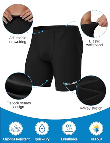 Men's Quick Dry Swim Jammers - Large Black UPF 50+ Racing Swimsuit