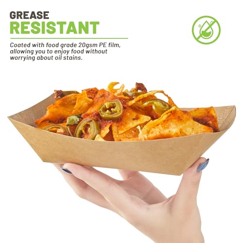 Disposable Paper Food Trays 100 Pack - 3 lb Kraft Snack Holders