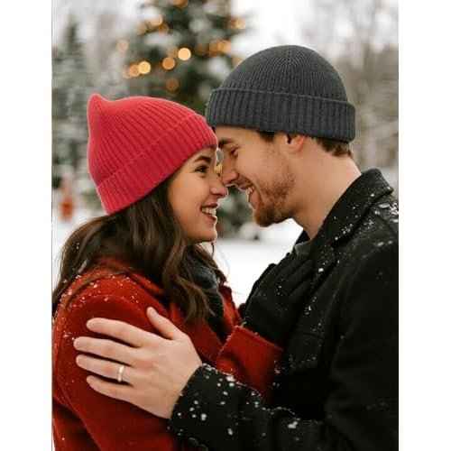 50% Wool Double Cuff Knit Beanie Hat for Men Women, Short Fisherman/Slouchy Warm Winter Skull Cap Trawler Watch Cap