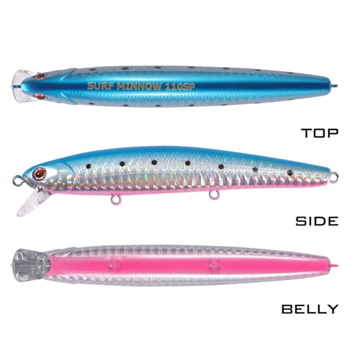 Saltwater Jerkbait Crankbait Surf Minnow 110mm - Metallic Sardine Super Glow Pink Belly