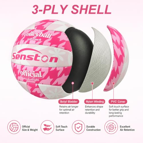 Official Size 5 Waterproof Volleyball - Hot Pink, Indoor & Outdoor Use