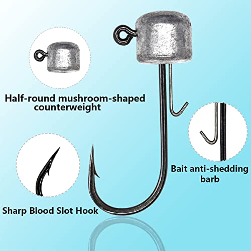 50 Pcs Ned Rig Jig Heads 1/8oz Fishing Hook Set for Soft Lures - UperUper