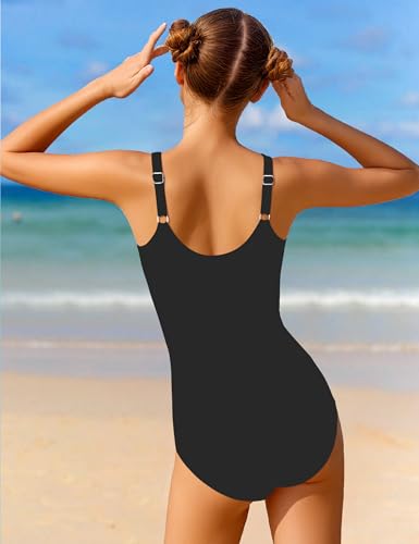Girls' Swimsuit One-Piece Cutout Ruching Bathing Suit - Black, 15-16 Years
